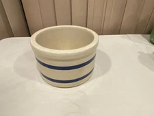 VTG Robinson Ransbottom Pottery Roseville Ohio USA Blue Striped 1 QT Low Crock