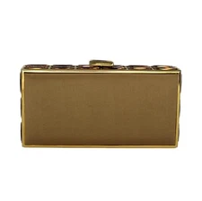 JUDITH LEIBER Gold Satin & Jeweled Rectangle Gold Hardware Clutch