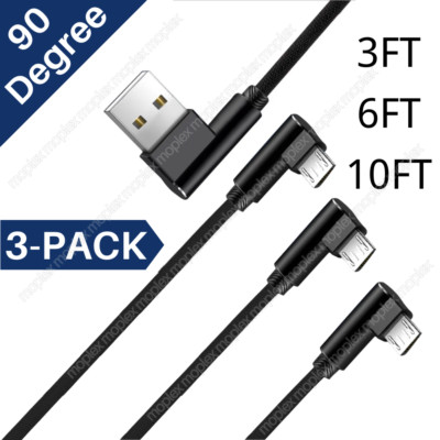 3X Right Angle Micro USB Cable 90 Degree Fast Charging Cord For Samsung Galaxy