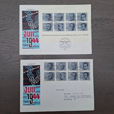 Bund 1964 Satz 431/38 und Block 3 (Attentats auf Hitler) Denkmals auf 2 FDC's - Bild 1 von 2