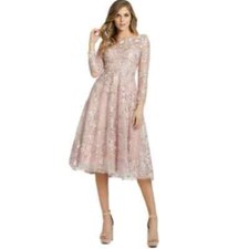 Mac Duggal Rose Pink Floral Detail Beaded Gown Midi Size 8 NWT MSRP $498