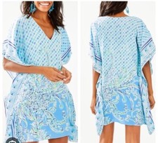 Lilly Pulitzer Linda Marie Silk Caftan Dress in Bondi Blue Womens Size XXSX