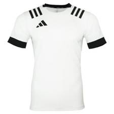 Image of adidas 3 Stripes Mens Rugby Shirt Fitted Top 3S Teamwear Match Jersey White