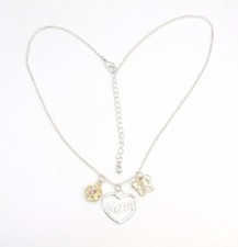 New 18" Silver Tone Mom Heart Pendant Chain Necklace Gold-T Pink Rhinestone Rose