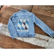 Denim Jacket With Vintage Quilt Patch Size M