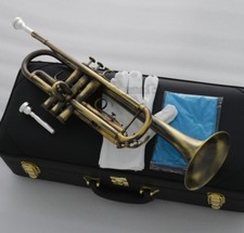 High Grade Antique Bb key trumpet horn 4-7/8" Bell with case 2pc mouthpiece