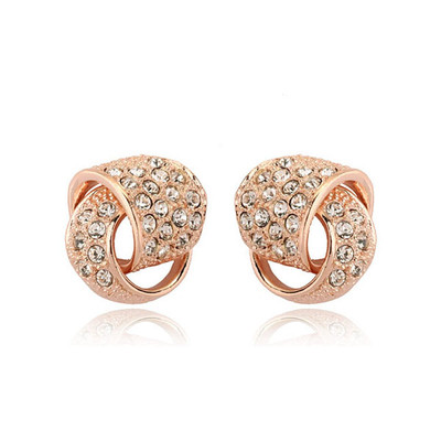 LOVELY 18K ROSE GOLD PLATED GENUINE CLEAR AUSTRIAN CRYSTAL KNOT STUD EARRINGS