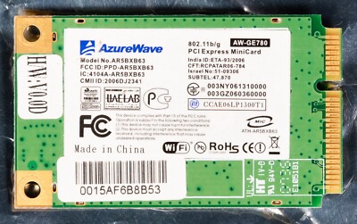 Azurewave AW-GE780 AR5BXB63 Wifi Wi-Fi Wireless 802.11 b/g