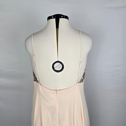 BooHoo Dress Women's 14 Pink Gold Sequins Midi Spaghetti Strap Ruffled Party NWT - Picture 4 of 21