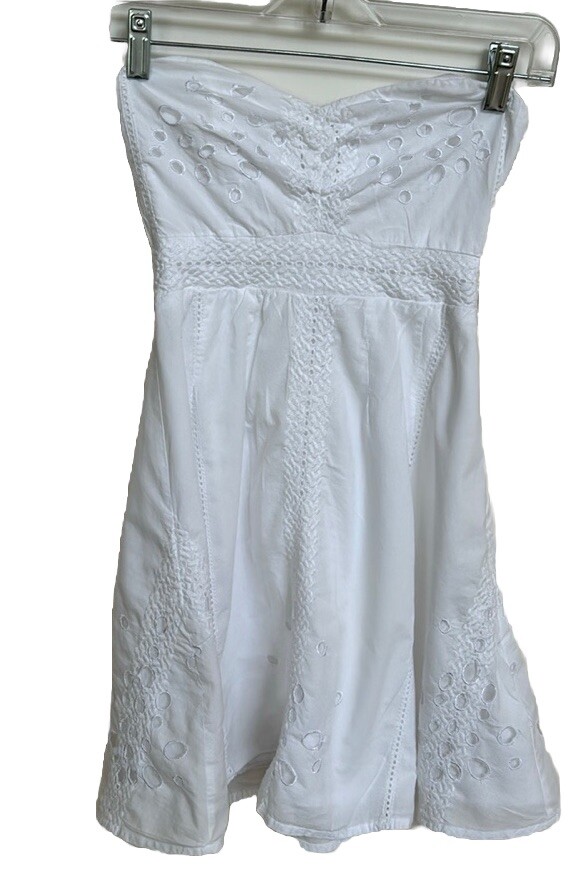 Pins and Needles white strapless dress XS Eyelet Cotton Mini Dress | eBay