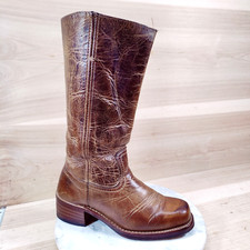 Vintage Frye Campus Boots Women 8.5 M Golden Brown Square Toe 14L Distressed