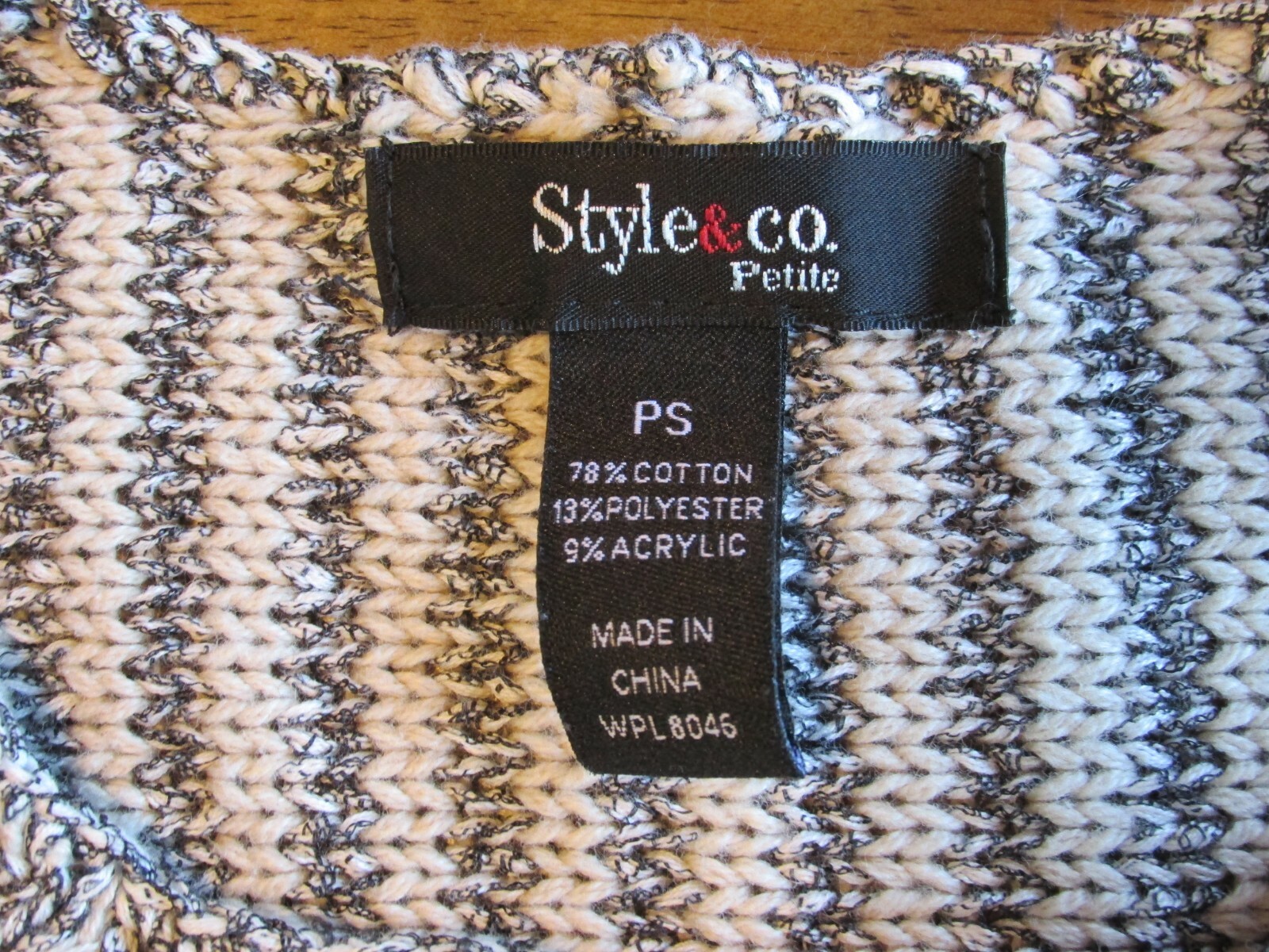 STYLE & CO Tunic Sweater Women Small Petite Beige Textured Seam-Front Stripes