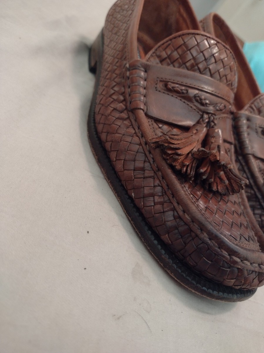 Florsheim Vtg Leather Sole Basket Weave Tassel Loafer Mens  display picture 1