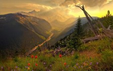Landscape mountains river nature valley sky sunlight Custom Gaming Mat Desk