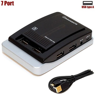 7 Port USB Hub High Speed Powered + AC Power Adapter Cable PC Laptop Windows Mac