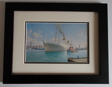 FRAMED SHIPPING PRINT  NIEUW AMSTERDAM  ARRIVING IN NEW YORK