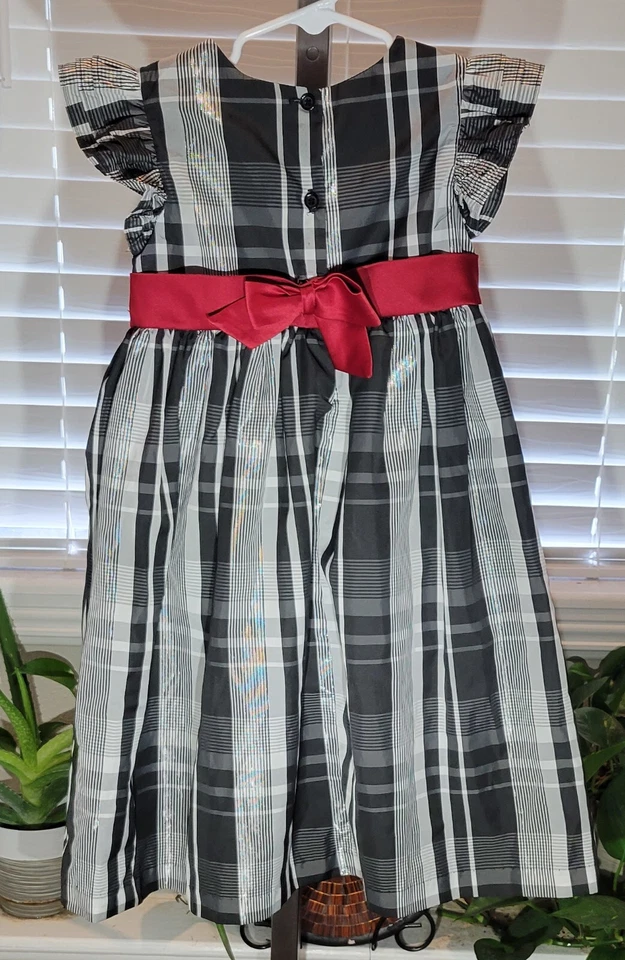 Чероки 4T черный белый Серебряный клетку нить бордовый красный роза лента платье - Изображение 2 из 3