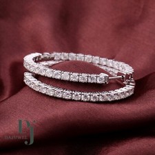 Orecchini da sposa cerchio interno moissanite 3 CT taglio tondo oro bianco massiccio 14 carati