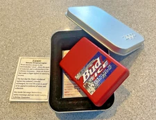 Genuine Brand New 1997 ZIPPO Lighter BUD ICE DESIGN Bright Red Case 28 Years Old