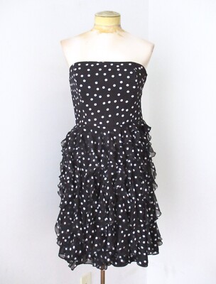White House Black Market Polka Dot Tiered Ruffle Retro 80 s Strapless Dress 4 eBay