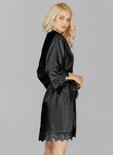 Bridesmaid Satin Lace Robe Wedding Bride Kimono Dressing Gown Women Sleepwear - Picture 33 of 35