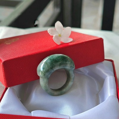 Burmese Jade Ring Gin Bo Siang Light Green Green Dots Saddle Shape Thick and Str