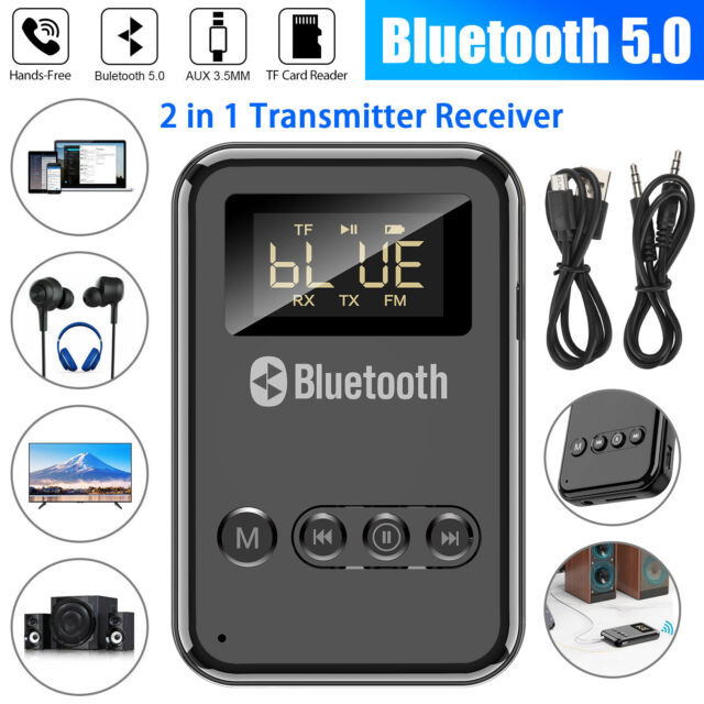 Black Bluetooth 5.0 Receiver Transmitter 2 in 1 Wireless Adapter 3.5mm Jack for Car Music Audio Aux Headphone Handsfree 1PCS Bluetooth 5.0 Transmitter and Receiver