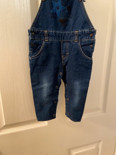 Catimini Overalls Baby Bear Face Denim Jean Size 6 Months - Picture 3 of 5