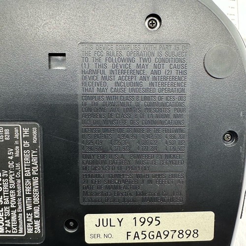 Reproductor de CD portátil compacto Panasonic MASH SL-S162 con cable de alimentación probado funcionando - Imagen 9 de 24