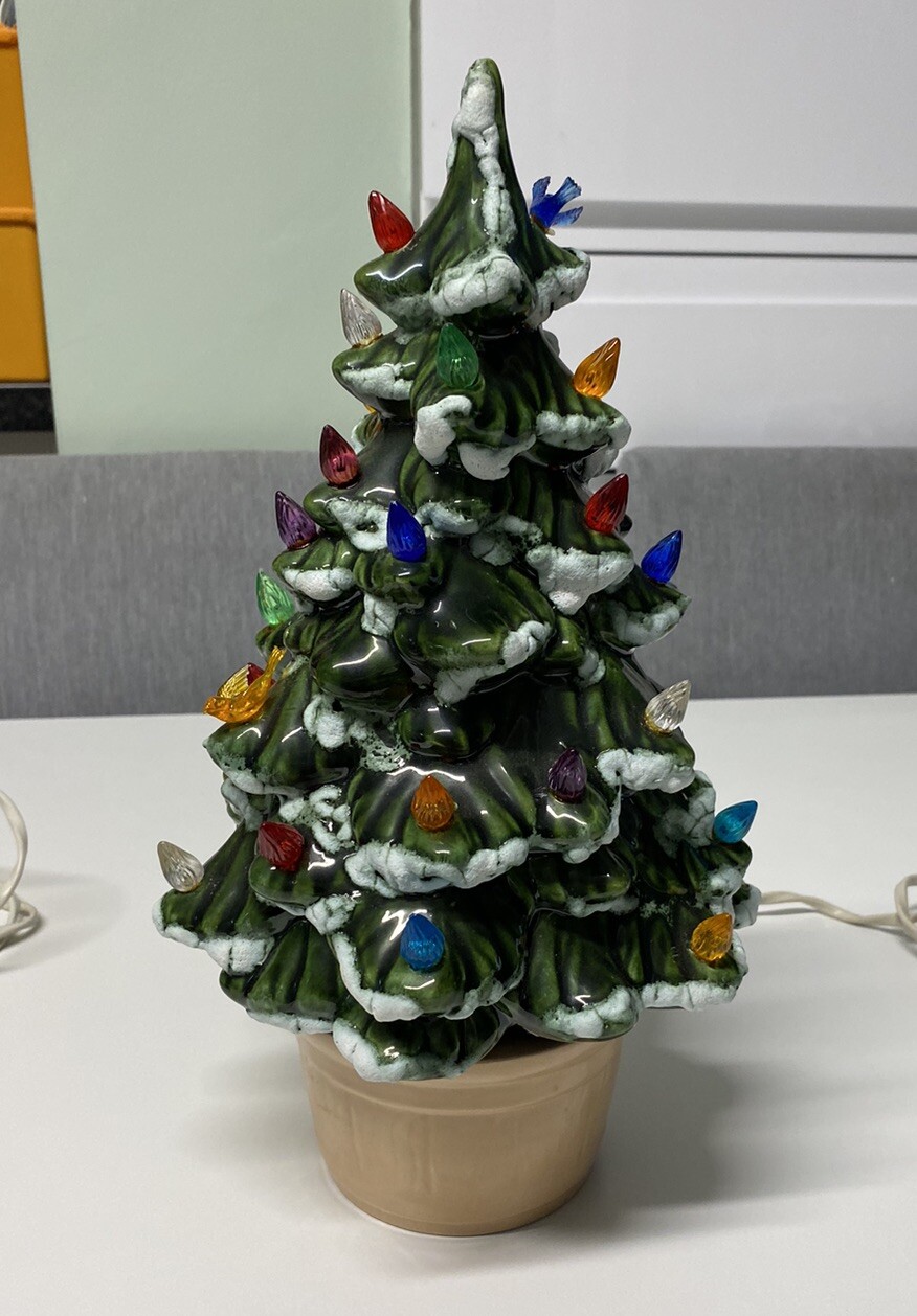 Pair of Vintage Ceramic Light Up Christmas Tree Plug Retro