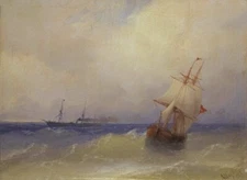 Oil painting Sea-Ivan-Constantinovich-Aivazovsky-seascape ocean sail boat sunris