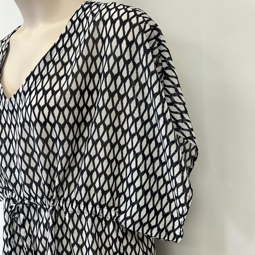 Maxi Vestido Talbots Negro Blanco Estampado Geométrico Talla L Manga Corta Cordón - Imagen 5 de 13