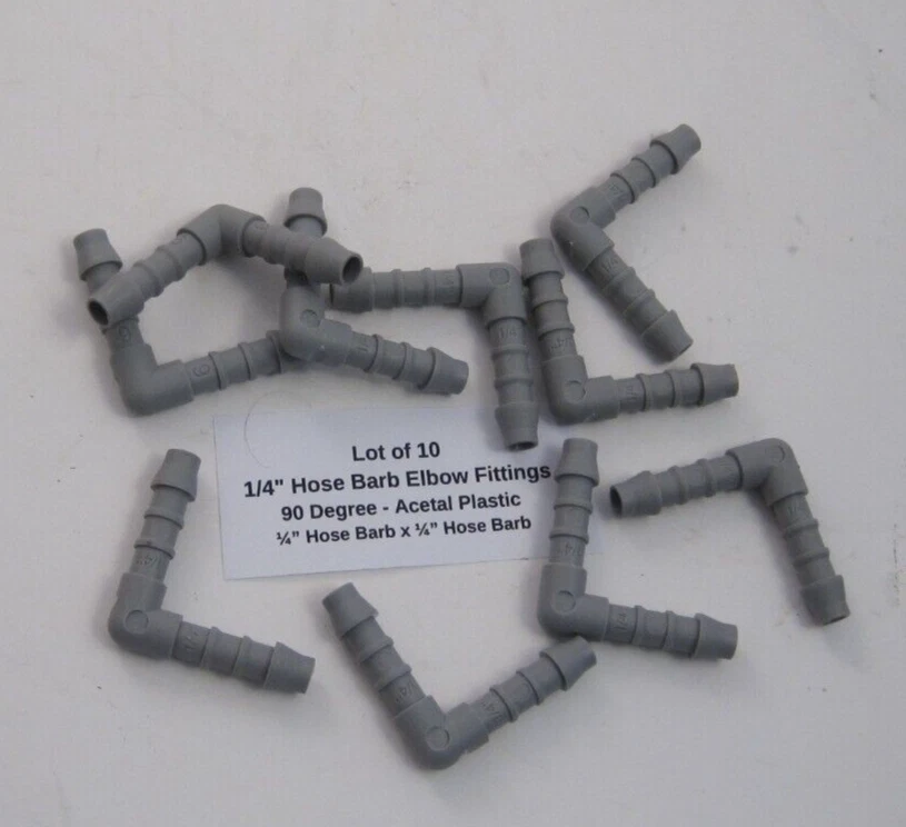 Lot of 10 1/4" Hose Barb Elbow Fittings - 90 Degree - Acetal Plastic - 1/4" Barb - Image 2 of 4