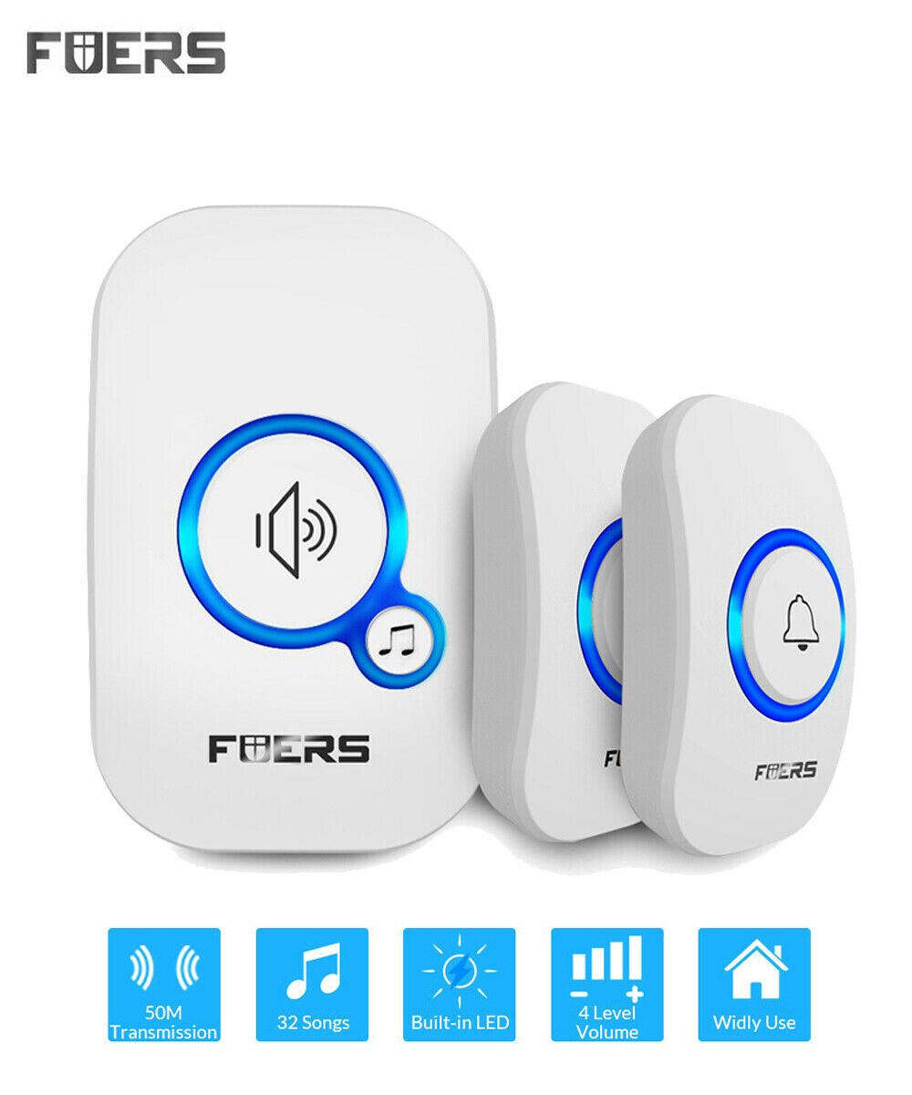 Smart Wireless Doorbell with 32 Melodies, 1 Plug-in Transmitter, and 2 Buttons-image
