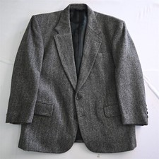 Vtg Executive Collection 42S Gray Herringbone Tweed Wool Blazer Sport Coat