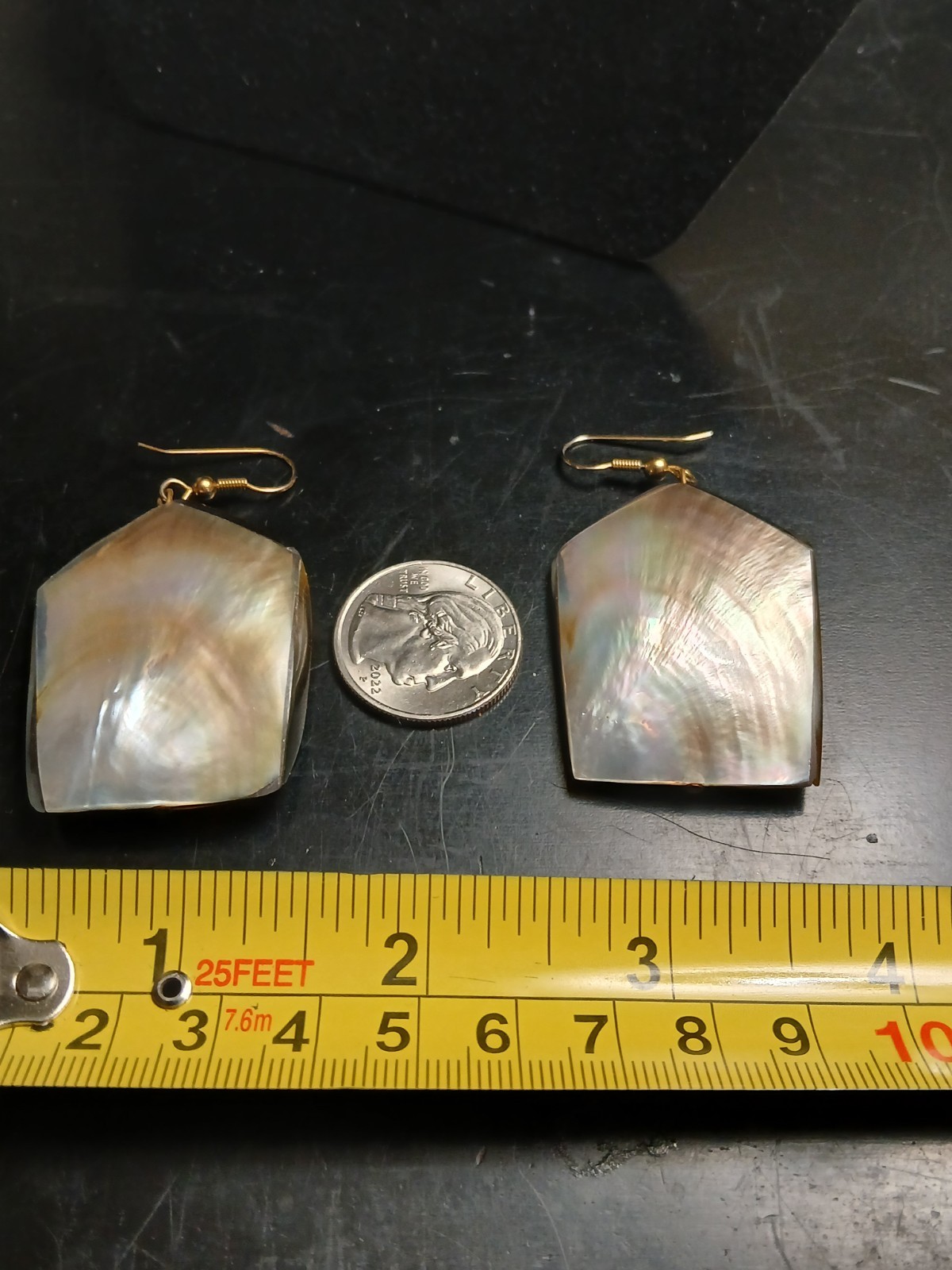 Large, Pentagon Shaped Shell Drop Dangle Earrings. - image 10