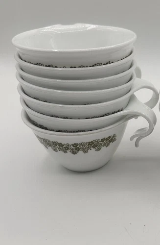 Vintage Corelle Spring Blossom Crazy Daisy Coffee Cups Hook Handles - Set of 7