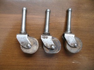 3 Vintage Hardware Hoosier Furniture Swivel Stem Steel Wood Caster Wheels