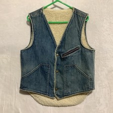 VTG Come On Strong Denim Vest Sherpa Lined Mens M 40-42 Workwear Biker Scovill