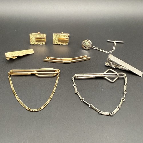 Vintage Swank Mens Accessories Lot Tie Bar Clips Cufflinks Gold Tone Silver Tone