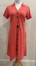 Soft Surroundings Danielle Button Dress XS Coral Collared Asymmetrical Hem Boho