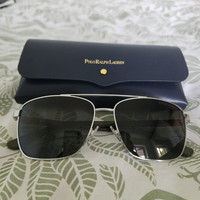 Polo Ralph Lauren PH3137 Polarised Pilot Sunglasses Silver Metal Green 145