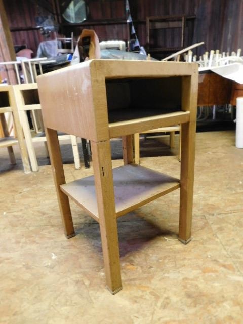 vintage industrial Simmons art deco nightstand end side table Norman Bel Geddes