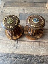 Mazagon Dock Bombay 1976 & 1977 Wooden Presentation Stands Maritime Pair