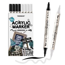 4 Black and 4 White Paint Pens Brush and Bold Dual-tip Acrylic Paint Marker S...