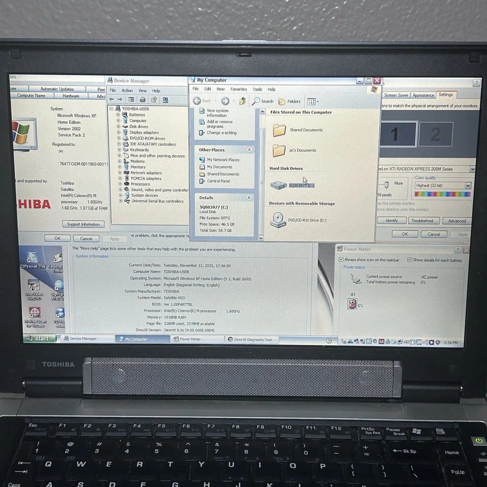 Toshiba Satellite M55 Laptop Intel Celeron Windows XP W/ Restore Disk & Charger - Image 2 of 4