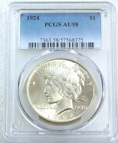 1924 Peace Silver Dollar PCGS AU58 Frosty Bright PQ Just Graded New Holder B256D