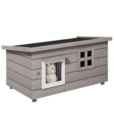 PawHut Wooden Cat House Outdoor, Elevated Cat Shelter Kennel, Pet Play House wit