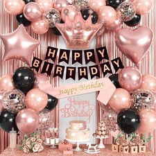 Black and Rose Gold Balloons Happy Birthday Party Decorations