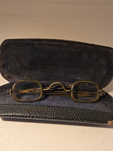 Rare Early Antique Eyeglasses - Brass Frame Original Glass Lenses 19th Century